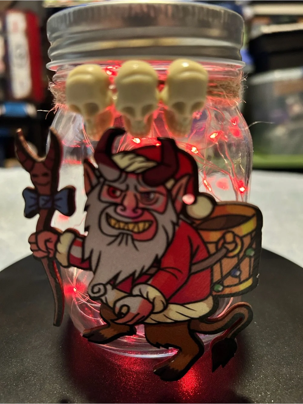 XMAS KRAMPUS FAIRY-LIGHT DECOR JARS/16OZ/7 FEET OF RED LIGHTS/HANDMADE/PICK ONE!